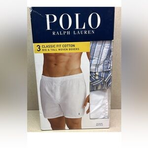 Polo by Ralph Lauren Men's Big & Tall Woven Boxers - White and Blue Stripes
